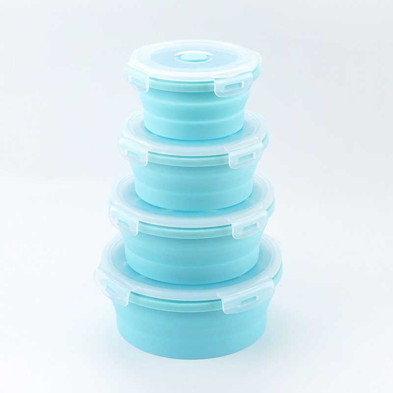 Fiambrera de silicona redonda horno microondas caja de conservación fresca plegable caja bento portátil empresa de plástico juego de tazones de conservación al por mayor