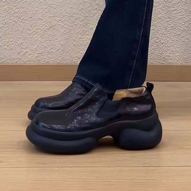 Black loafers platform English style