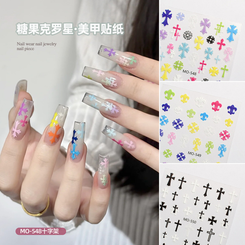 Color crocus star nail relief stickers stereo candy color y2k sweet cool wind black and white cross diy nail stickers Color crocus star nail relief stickers stereo candy color y2k sweet cool wind black and white cross diy nail stickers