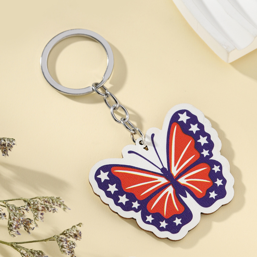 13g Weight Keychain Classification 1 Piece Quantity Daily Occasion Wood Material American Flag, Eagle Pattern Unisex Gender Retro Style 1 Piece Retro American Flag Eagle Wood Unisex Keychain 14