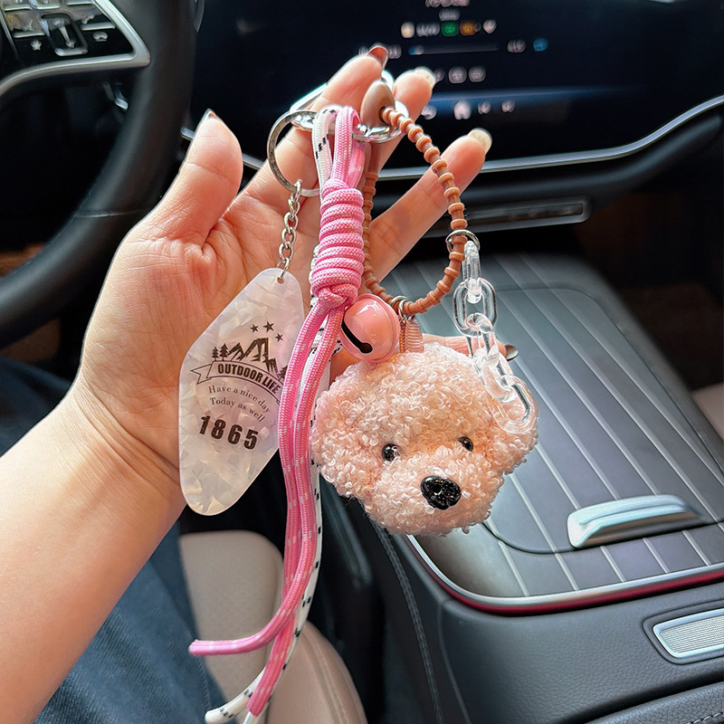Cute Teddy perro trenzado llavero colgante creativo perro rizado bolsos de moda colgante joyas al por mayor transfronterizas