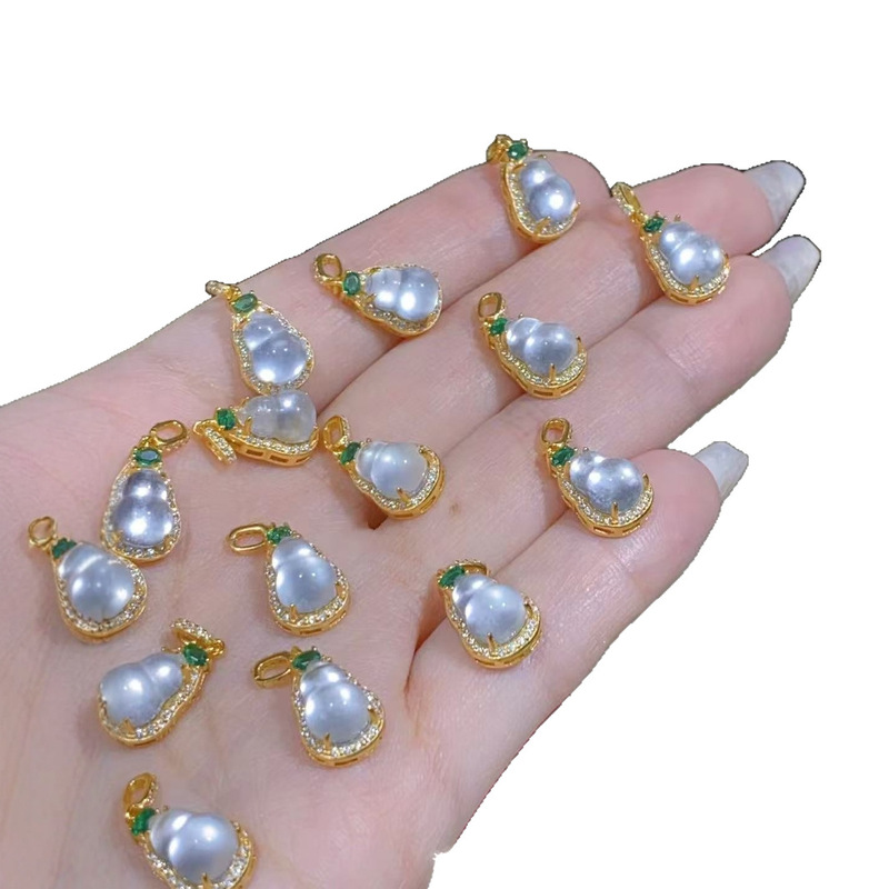 s925 シルバー象嵌水泡翡翠ひょうたんペンダントアクセサリー DIY 手作りアクセサリー小さなポケットペンダントペンダントアクセサリージュエリー|undefined