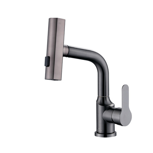 New product 304 stainless steel water-plated gun gray rain shower face basin pull-out faucet bathroom cabinet washbasin hot and cold faucet