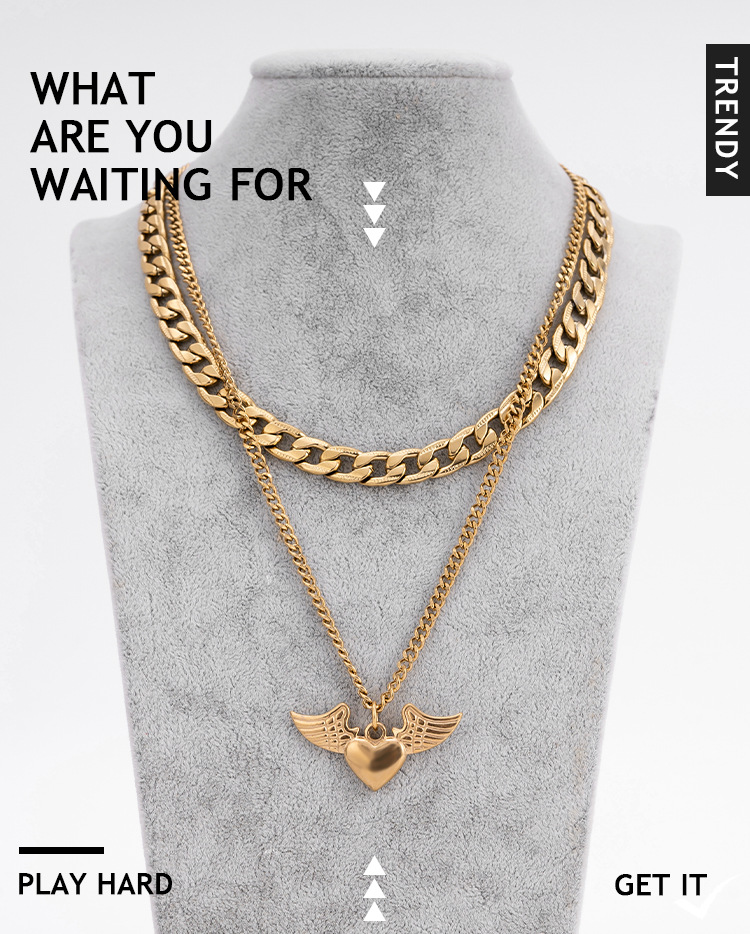 New Multi layered Exquisite Multiple Chains Layered Heart shaped Pendant Long Necklace Set_voghion.com