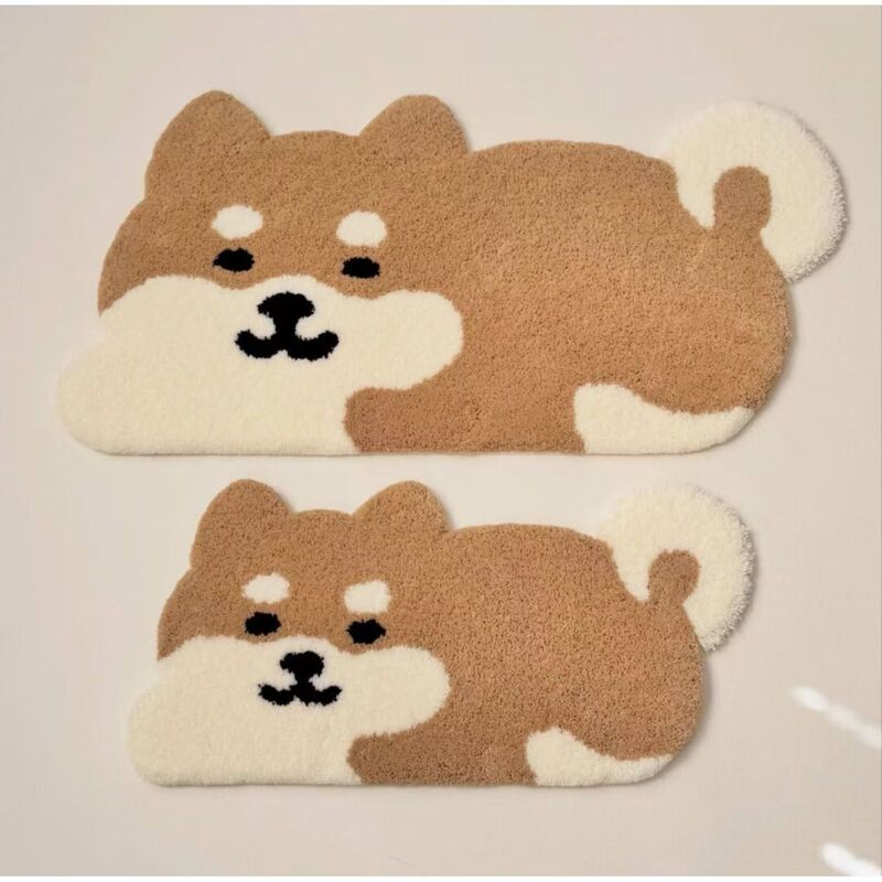 Korean-Style Cartoon Cute Shiba Inu Imitation Cashmere Bathroom Absorbent Non-Slip Bedside Bedroom Bathroom Floor Mat Carpet