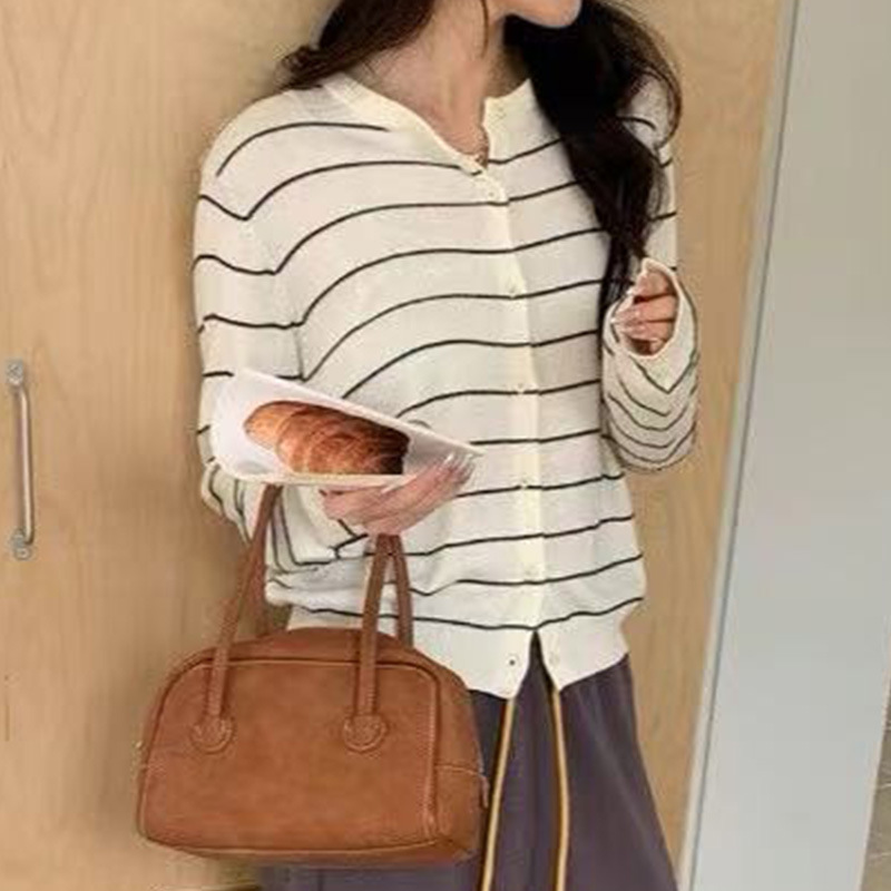 撞色条纹针织毛织开衫毛衣外套春秋新款宽松上衣女装时尚高级感|undefined