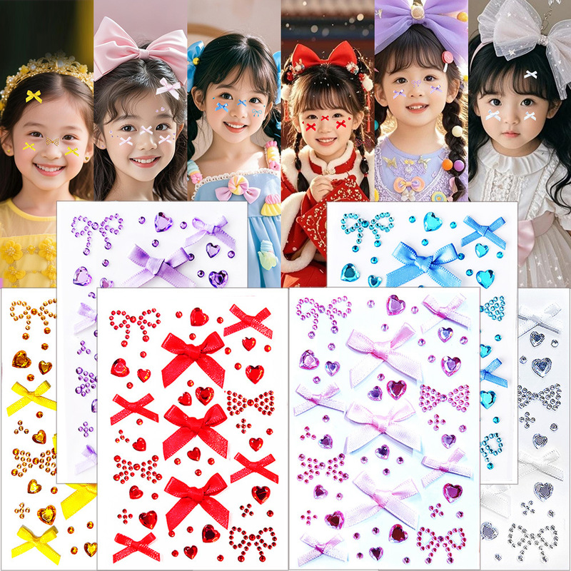 Decorative Stickers for the Face, Concert Face Stickers, Pink Bow Makeup, Face Support Makeup, Makeup Stickers, Diamonds