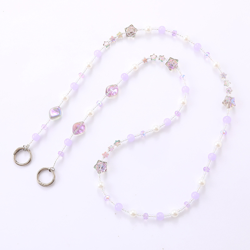 Ins fresco y simple, estrella chapada en color, cadena de teléfono móvil con cuentas, equipaje, cadena de mensajero trasera, llavero, colgante anti-pérdida