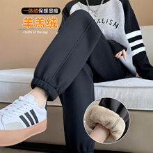 加绒加厚羊羔绒运动裤子女秋冬2025新款一体绒卫裤