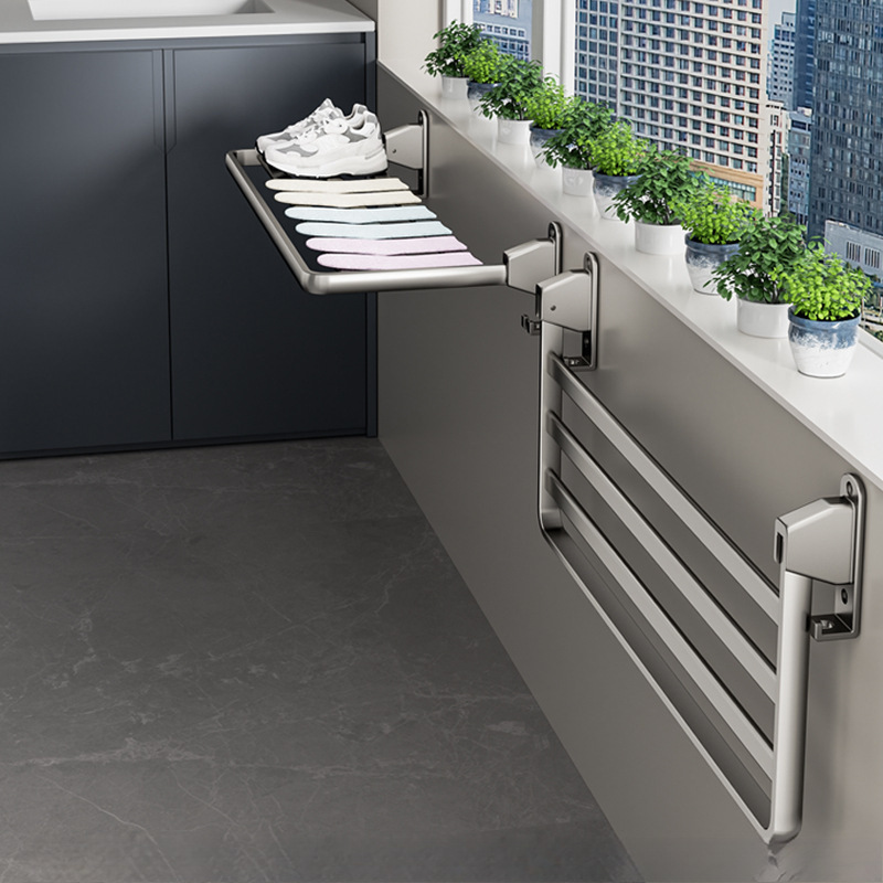 발코니 보이지 않는 접이식 옷걸이, 신발 건조대, 펀치 없는 텔레스코픽 메쉬, 베이 창 옷 및 양말 건조대 도매