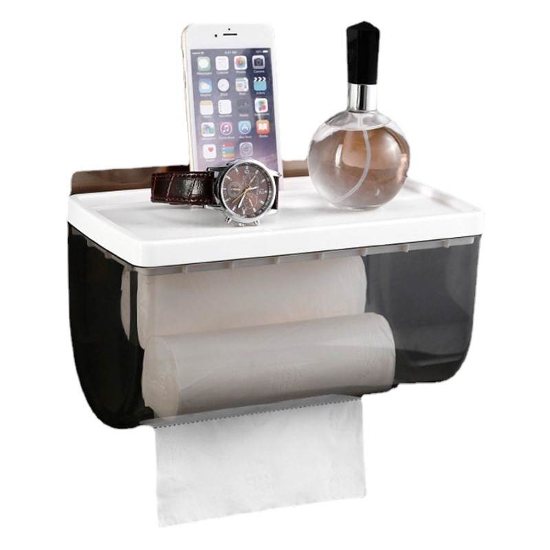 Caja de pañuelos para baño, portarrollos de papel sin perforaciones, caja de papel impermeable para baño, estante de almacenamiento de papel higiénico montado en la pared