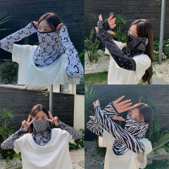 現款印花女寬鬆單色夏季防曬裝飾袖套防曬面罩戶外防曬套裝