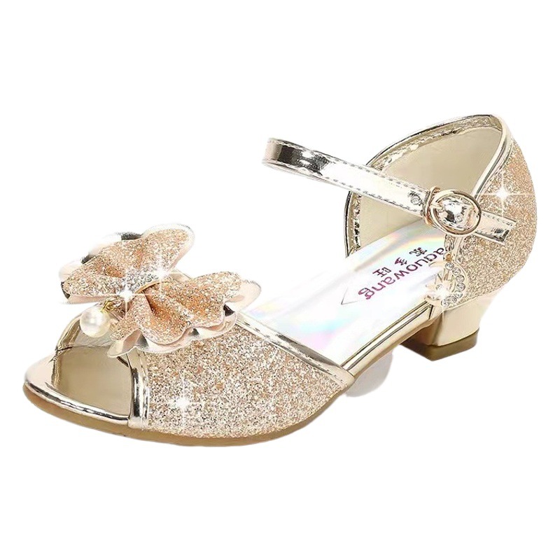 New 2022 summer crystal girls princess shoes little girl performance high heel sandals Huizhou factory a generation of hair