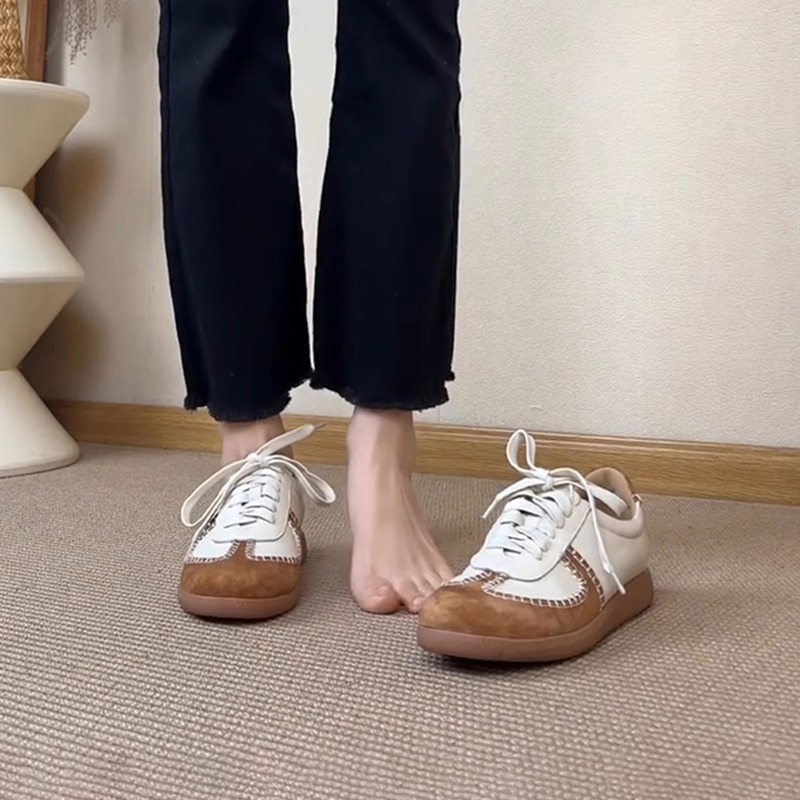 羊皮版 ~ レトロカジュアル百合徳訓靴女性の色合わせは深い口の運動靴の柔らかい底の快適な板の靴を持ちます。|undefined