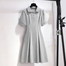 美式欧货领连衣裙女夏季2025新款恤收腰遮肚子显瘦字裙女