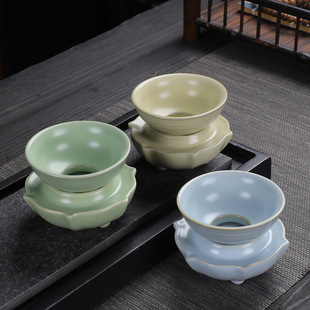 Dehua ceramic tea set accessories Ru kiln open piece nourishing filter tea strainer tea strainer nylon strainer net