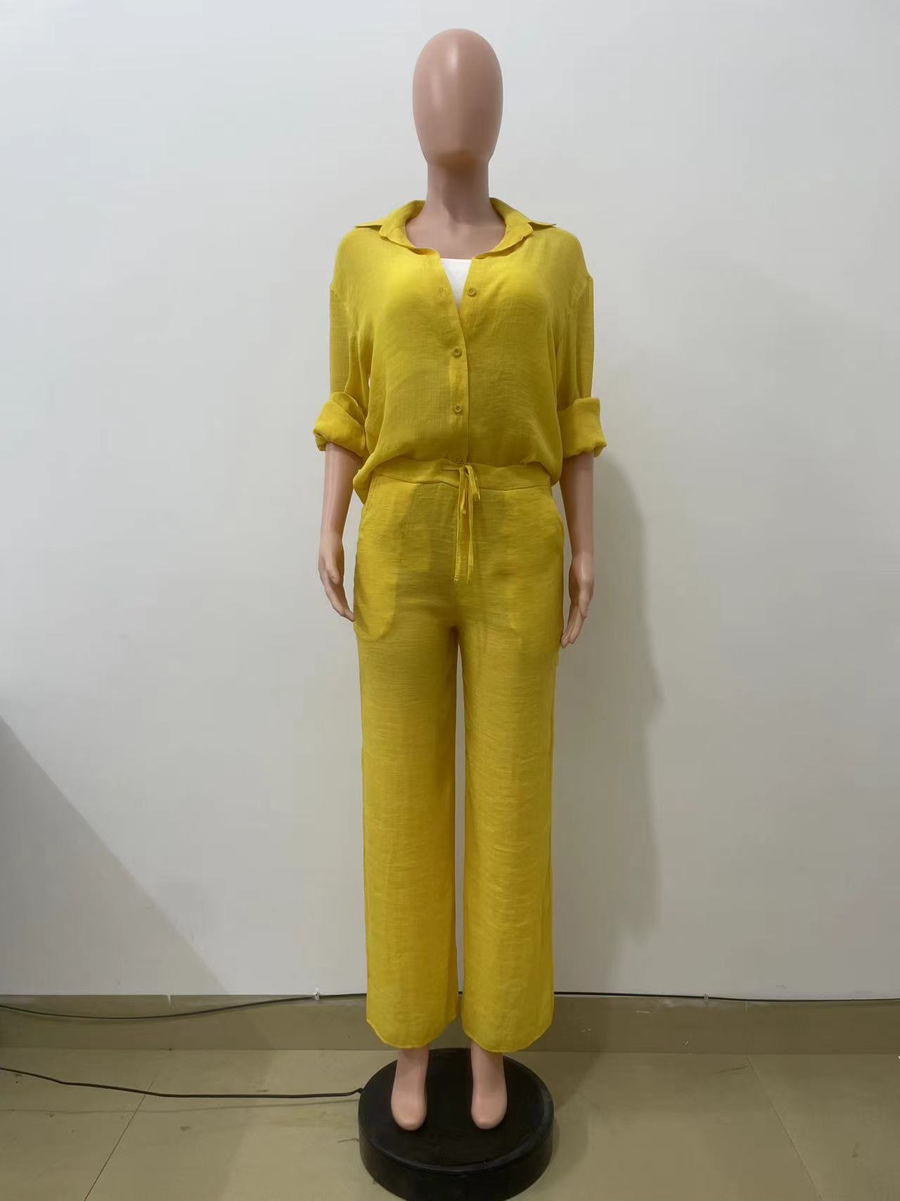 Women Clothing Spring Autumn Casual Long Sleeve Shirt Straight Leg Pants Two Piece Set 5 Women Clothing Spring Autumn Casual Long Sleeve Shirt Straight Leg Pants Two Piece Set