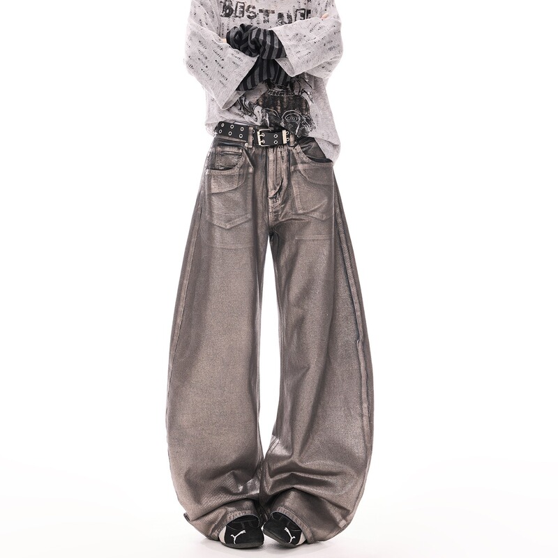 New Style Slimming Wide-Leg Silver-Embossed Denim Women's Floor-Length Vintage Versatile Loose Fit Washable Trendy Jeans Men's Pants New Style Slimming Wide-Leg Silver-Embossed Denim Women's Floor-Length Vintage Versatile Loose Fit Washable Trendy Jeans Men's Pants