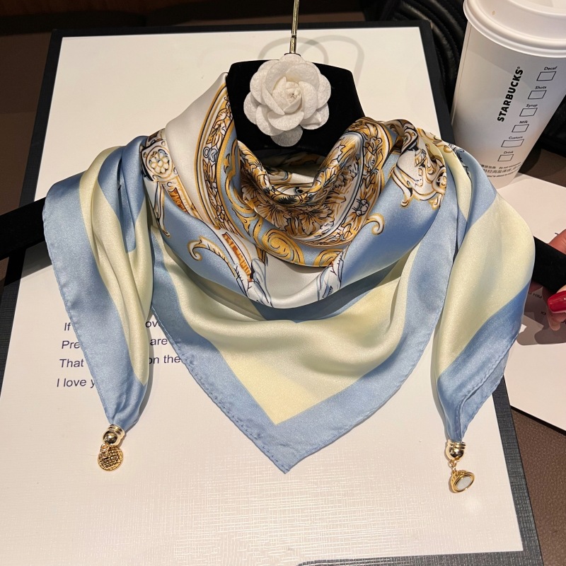 푸른 쌀 액자 꽃--[자석 새틴 스퀘어 스카프]