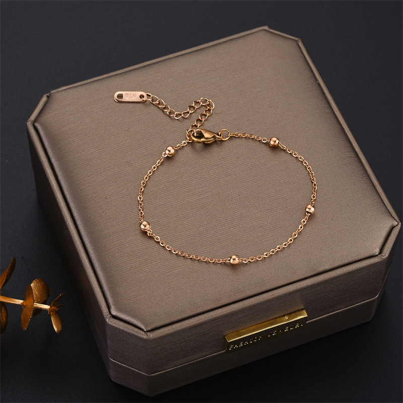 Yunyao Elegant Titanium Steel 18K Rose Gold Round Bead Bracelet, Simple Gold-Tone Accessory, Women's Gift Jewelry Pendant