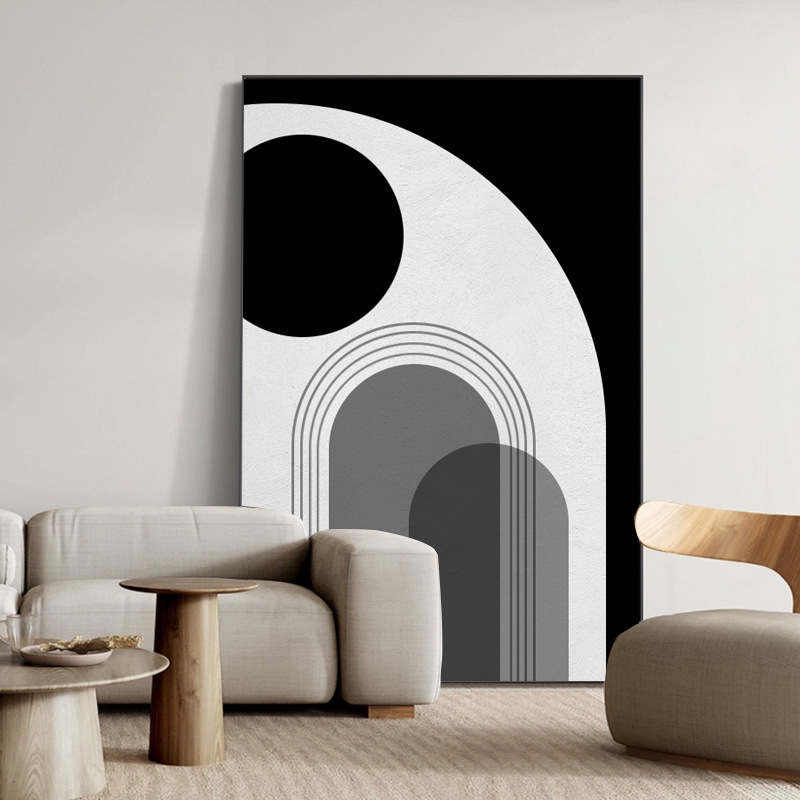 黑白简约客厅喷绘装饰画沙发背景墙玄关挂画壁画油画布|undefined