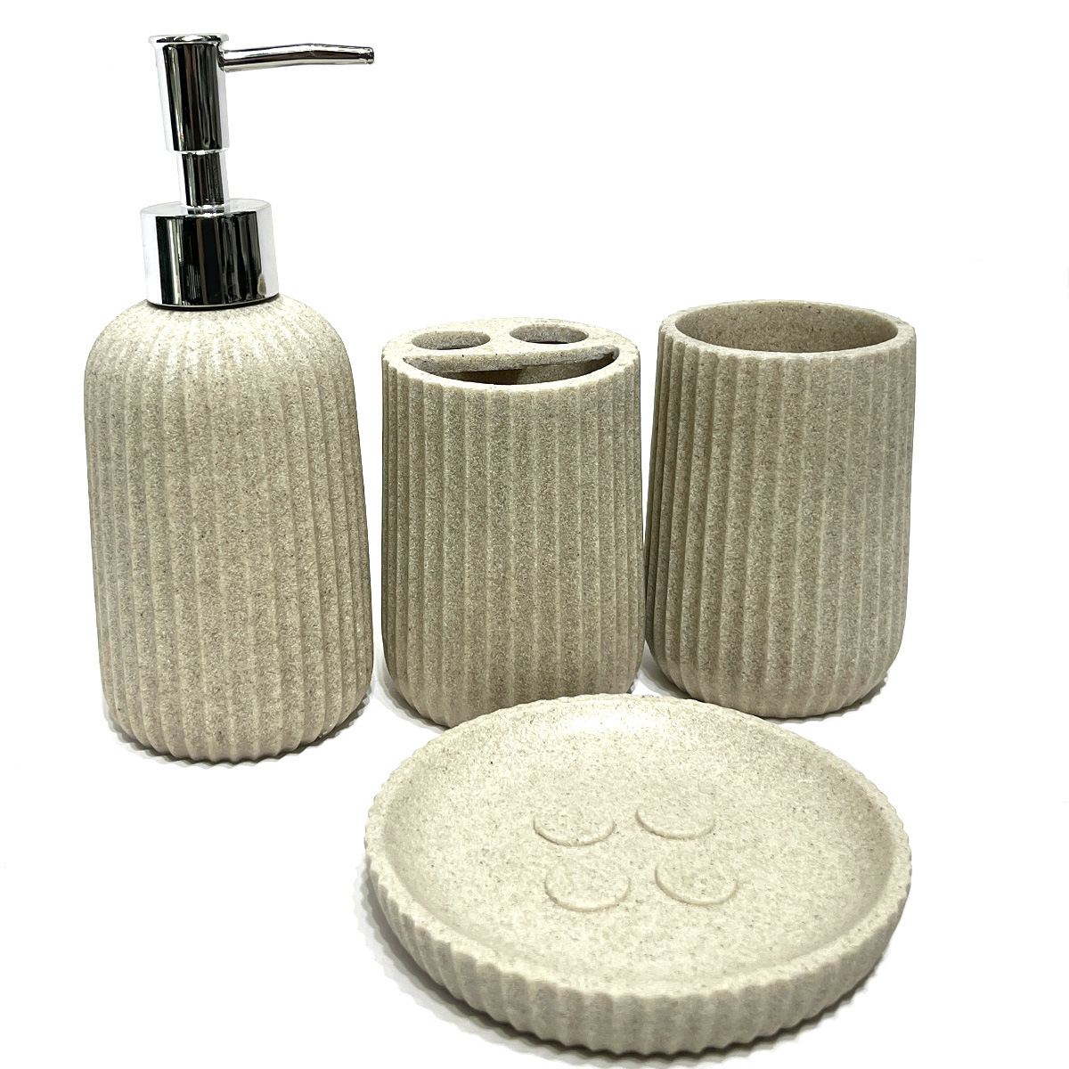 Juego de baño de cuatro piezas de baño de arena y grava de resina, juego de baño simple, baño de hotel, decoración de lavado de manos, soporte para cepillo de dientes