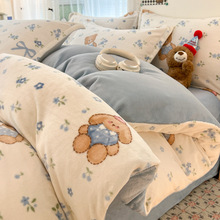 卡通牛奶绒被套单件冬季保暖珊瑚绒被罩三件套南通单人加绒被套3