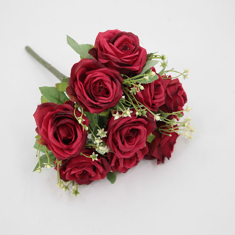 Artificial 9-cabeza concubina imperial Rosa boda flor artificial decoración del hogar Accesorios flor artificial Flor de seda al por mayor