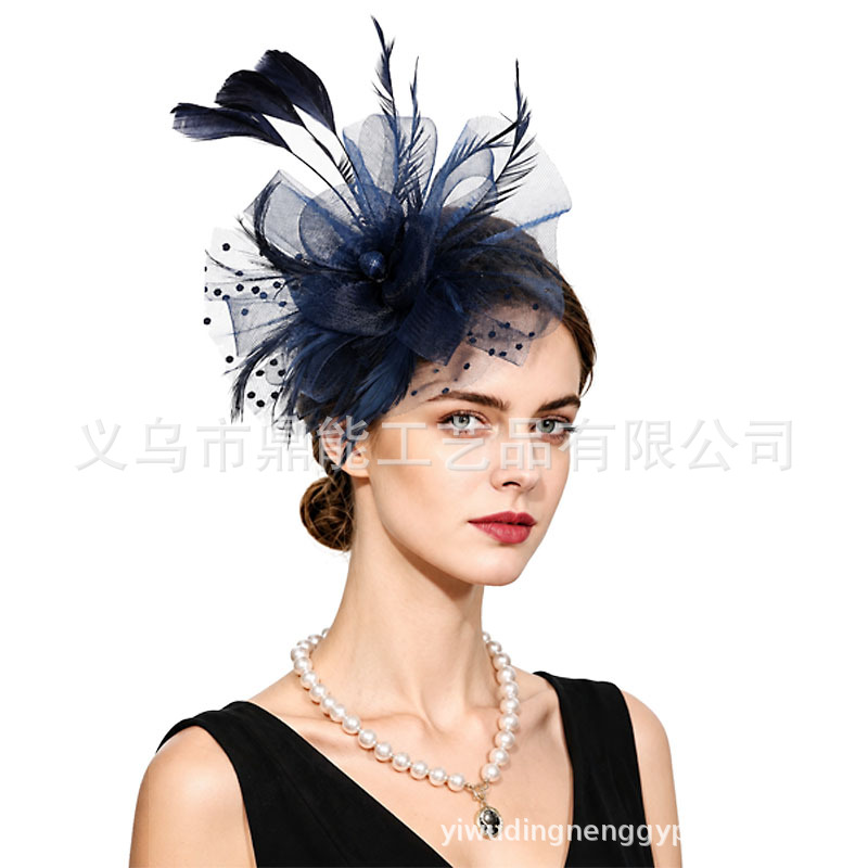 Amazon's new European and American feather headpiece, head flower, horse racing festival headpiece, party and banquet mesh mini hat