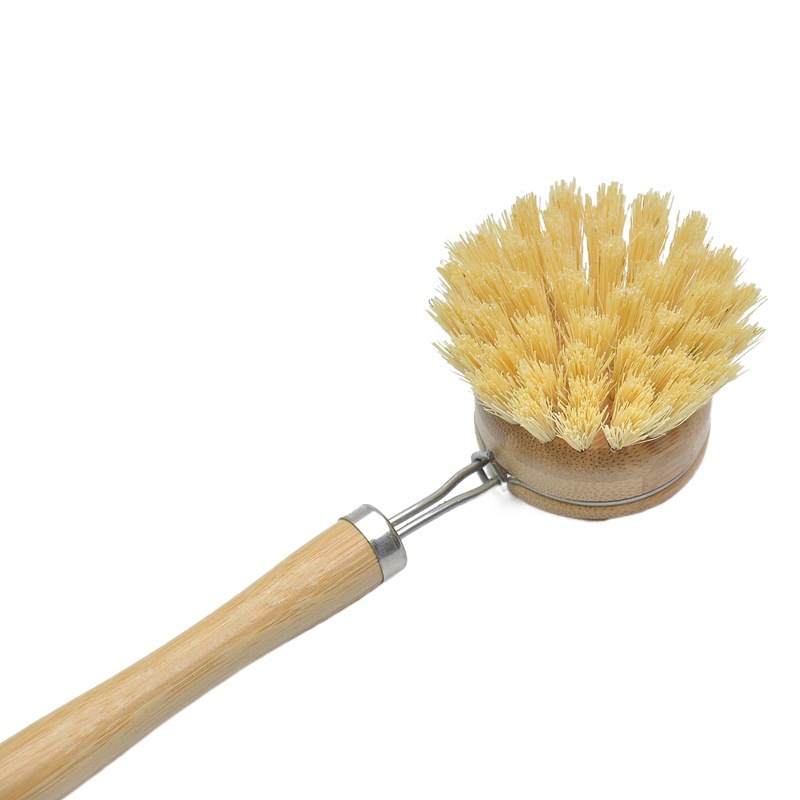 Cepillo de limpieza de cocina de bambú cepillo de mango largo cepillo de olla plato cepillo de lavado plato lavado de olla cepillo de lavado en Stock