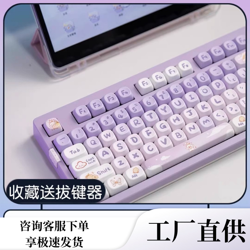 Gradiente de conejo púrpura keycap MOA altura PBT keycap sublimación de cinco lados lindo personalizado gran conjunto completo de keycaps