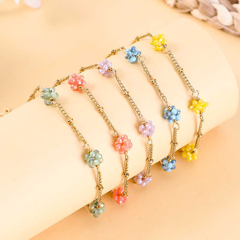 5g Weight Bracelets Classification 304 Stainless Steel Chain Material cable chain Chain Type 1 Piece Quantity Holiday, Daily Occasion 304 Stainless Steel, Artificial Crystal Material Flower Pattern All Seasons Season Women's Gender Plating Design Sweet, Classic Style Style Sweet Classic Style Flower 304 Stainless Steel Artificial Crystal Cable Chain Bracelets In Bulk 2