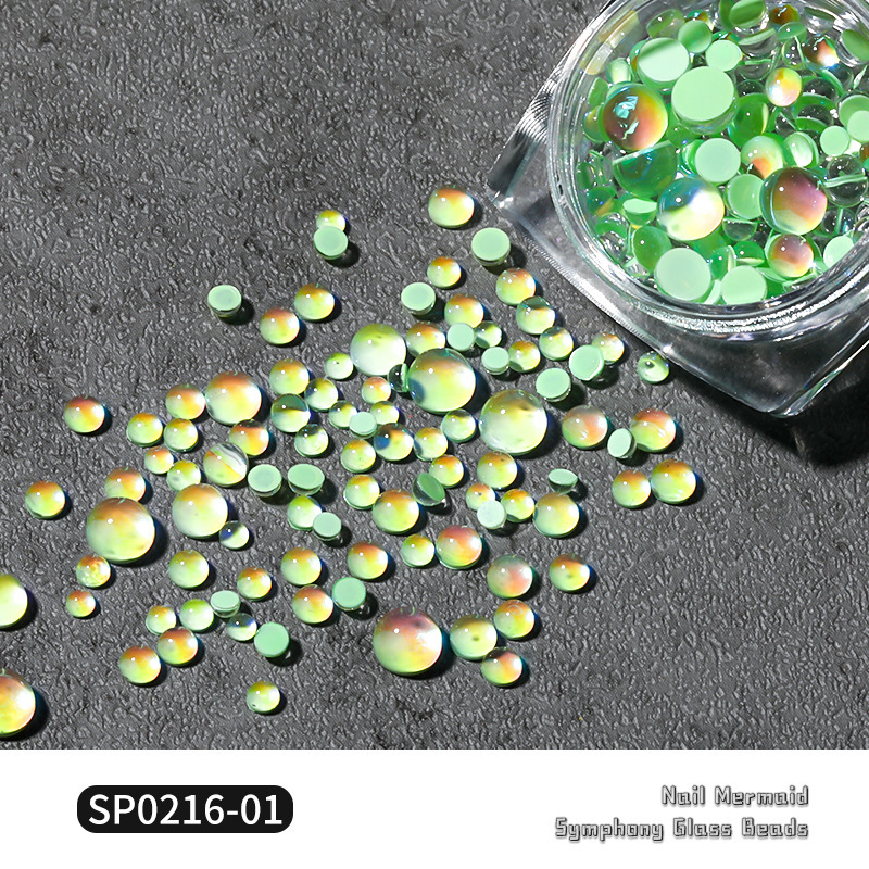 Joyería de uñas caliente mezclada sirena cuentas mágicas plana redonda cristal Aurora cuentas de cristal joyería de uñas diamante