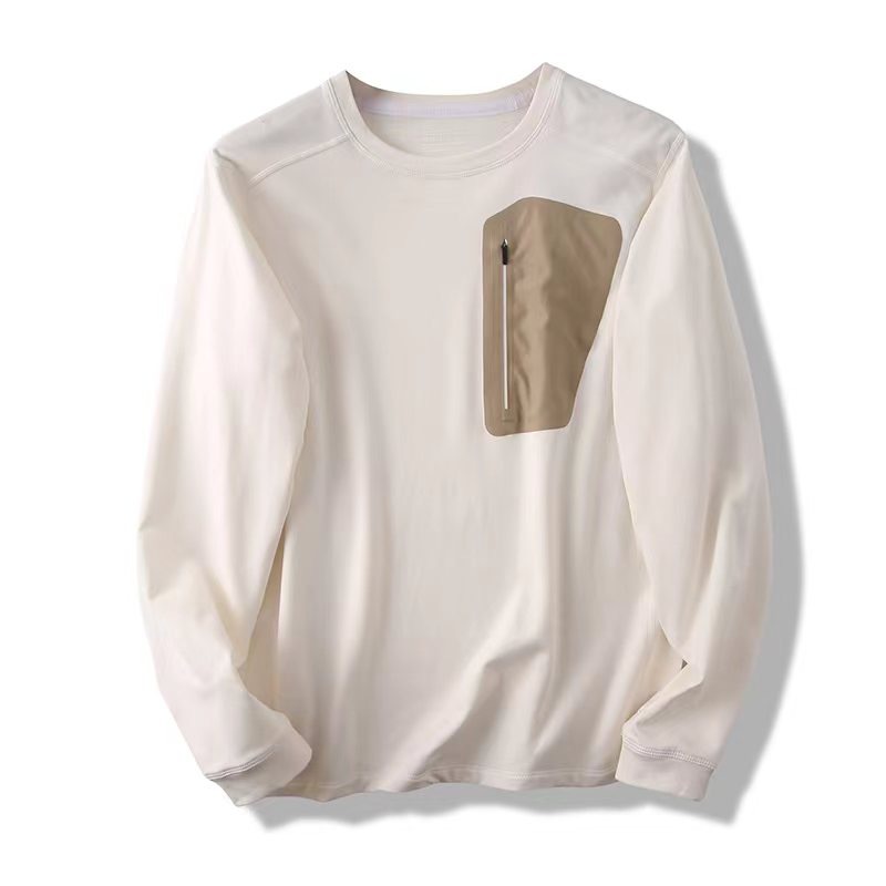 Men's Clothing Outdoor sports running casual loose solid color pullover milk silk fleece bottoming shirt long sleeve T shirt_voghion.com