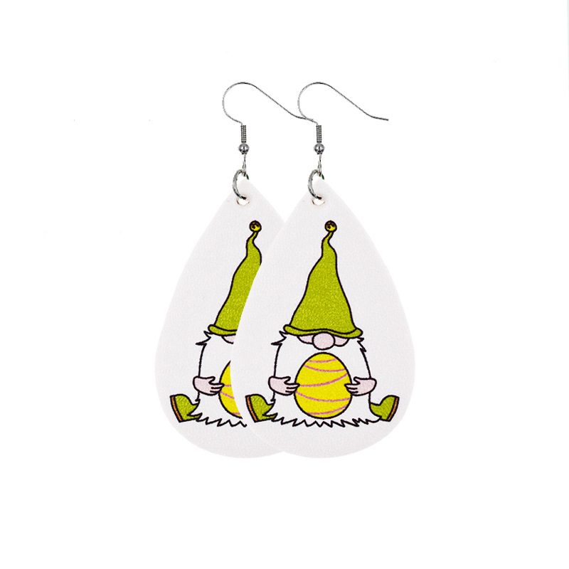 1 Pair Fashion Doll Water Droplets Egg Pu Leather Patchwork Easter Women's Drop Earrings display picture 3
