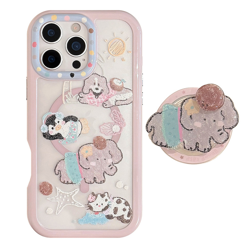 磁気吸引 16ProMax iPhone15 に適したかわいい回転象ホルダー Apple 14 携帯電話ケース 13 アクリル|undefined