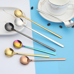 304不鏽鋼長柄圓頭咖啡攪拌勺 燕窩蜂蜜金色甜品小圓勺子logo批發