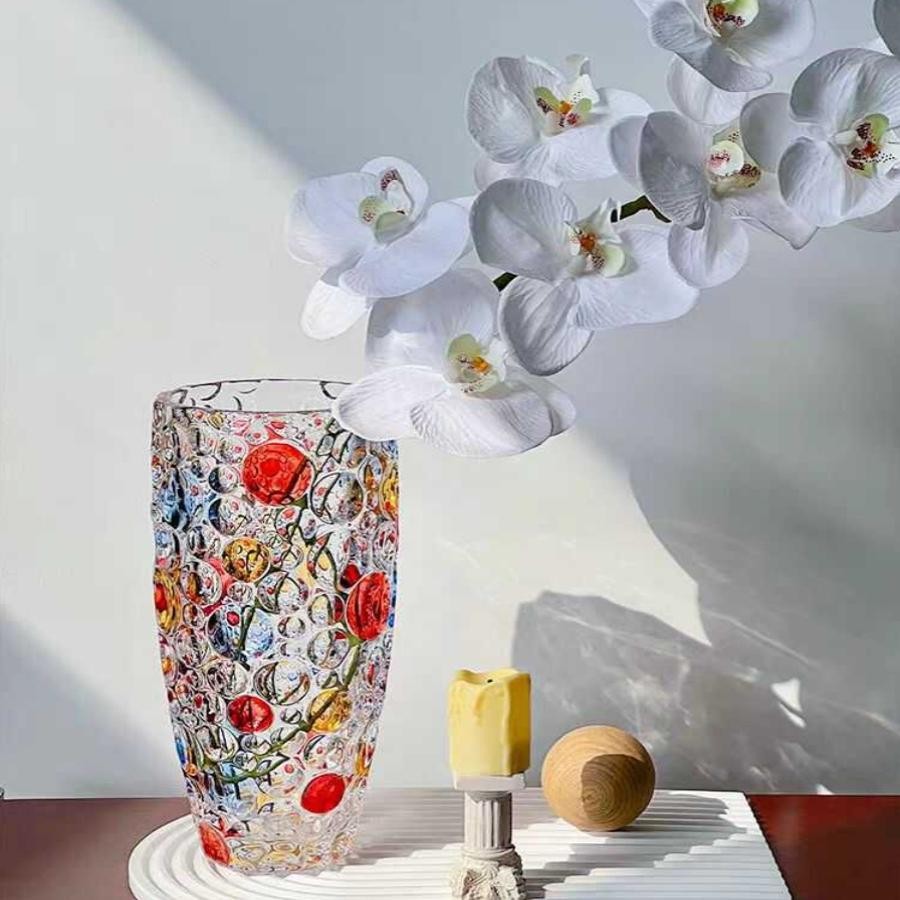 European Crystal Polka Dot Vase Flower Arrangement Hydroponic Plant Artificial Flower Lily Glass Living Room Bedroom Home Dried Flower