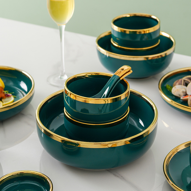 Nórdico tazón plato traje personalizado hogar tazón de fuente Placa de cerámica de lujo creativo Esmeralda vajilla fideos tazón de arroz plato