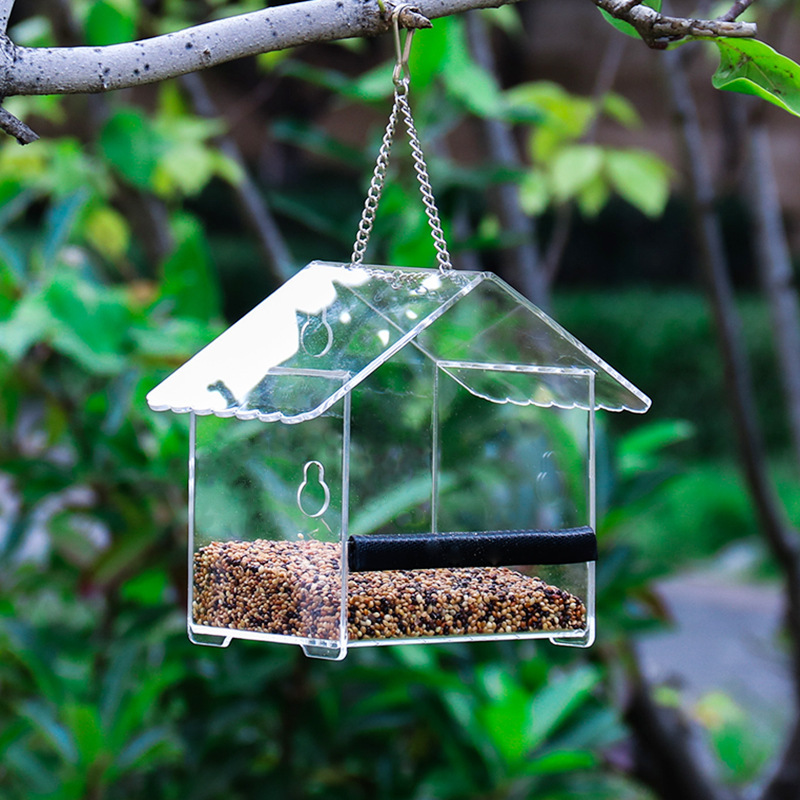 Casa pequeña Alimentador de pájaros Alimentador de pájaros al aire libre Alimentador de pájaros acrílico con ventosa Alimentador de pájaros de vidrio Verde
