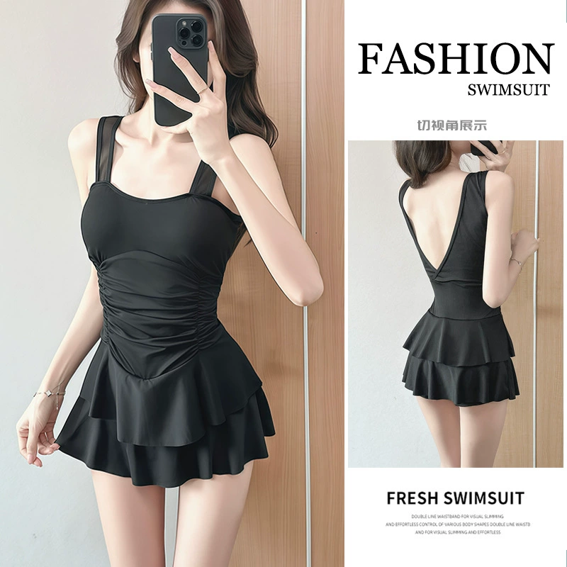 Женский купальник, элитный, закрывающий живот и утягивающий, новая сексуальная цельная юбка 2025 года, консервативный купальник с открытой спиной для купания в горячих источниках.