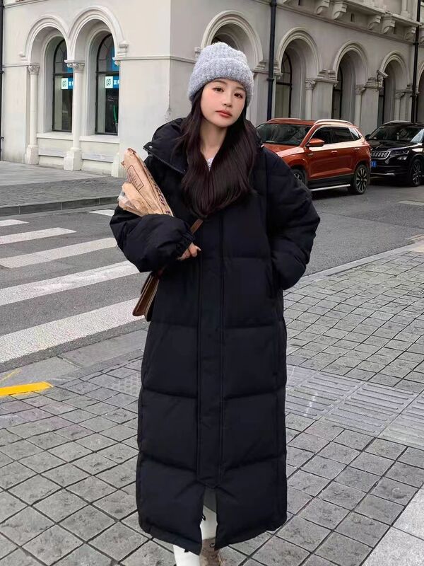 十三行冬季新款韩版黑色长款过膝面包服白鸭绒羽绒服女装批发货源|undefined