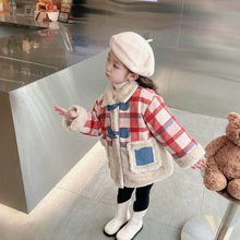 女小童加绒加厚外套秋冬2025新款儿童洋气格子棉衣小女孩冬季棉服