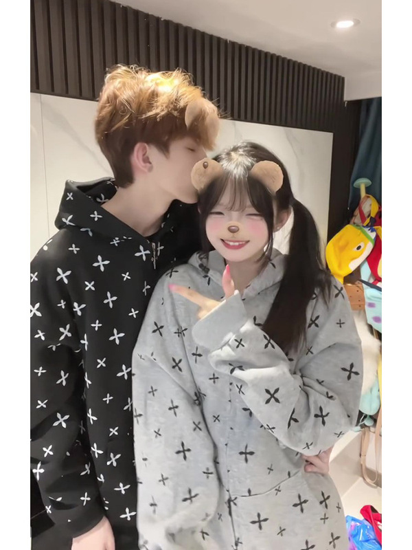 美式高街十字架满印开衫连帽卫衣秋冬小众设计感宽松休闲情侣外套|undefined