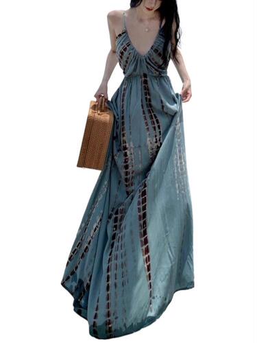 Bohemian Vacation Dress for Women - Summer French Tourist Outfit - Photography Beach Sand Skirt - Elegant Long Dress