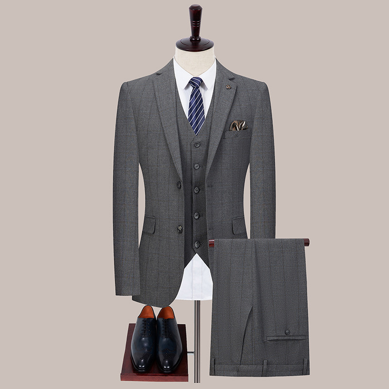 2025 nuevo traje de marca de alta gama para hombres tres piezas ligero de negocios casual coreano traje de novio a cuadros