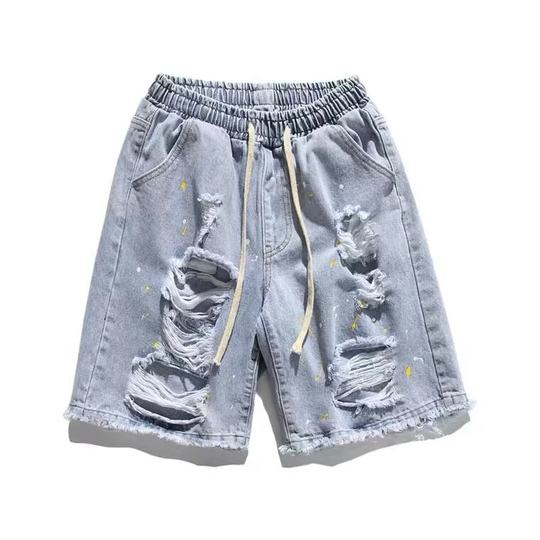 Summer Thin Five-point Denim Shorts Men's Korean-style Trendy Rapped Slim-fit Casual Trendy Brand Pants Men's Five-point Breeches