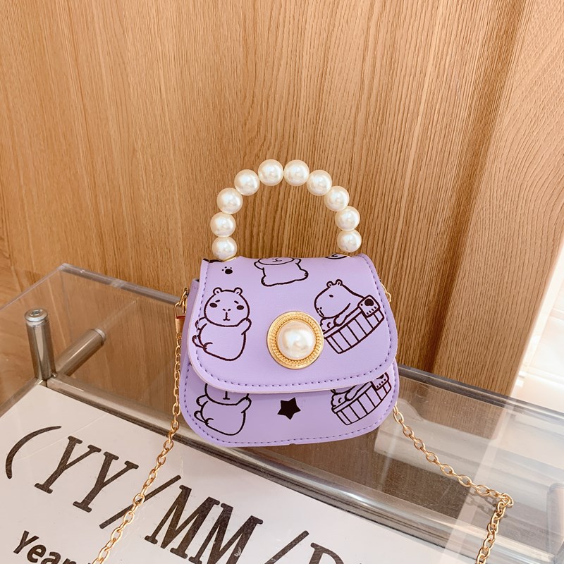 2025 nuevo bolso para niños estilo occidental mini bolso diagonal para bebé dulce cadena de moda de perlas bolso de hombro para niñas