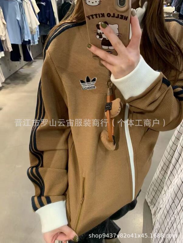 三条杠华夫格高版本休闲潮流立领休闲时尚宽松夹克外套男女0109|undefined