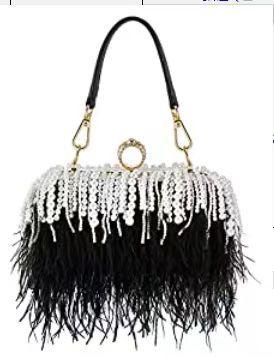 2019 nicho marca de moda bolso de plumas de avestruz moda ropa de noche banquete pasarela embrague hombro crossbody cadena perla